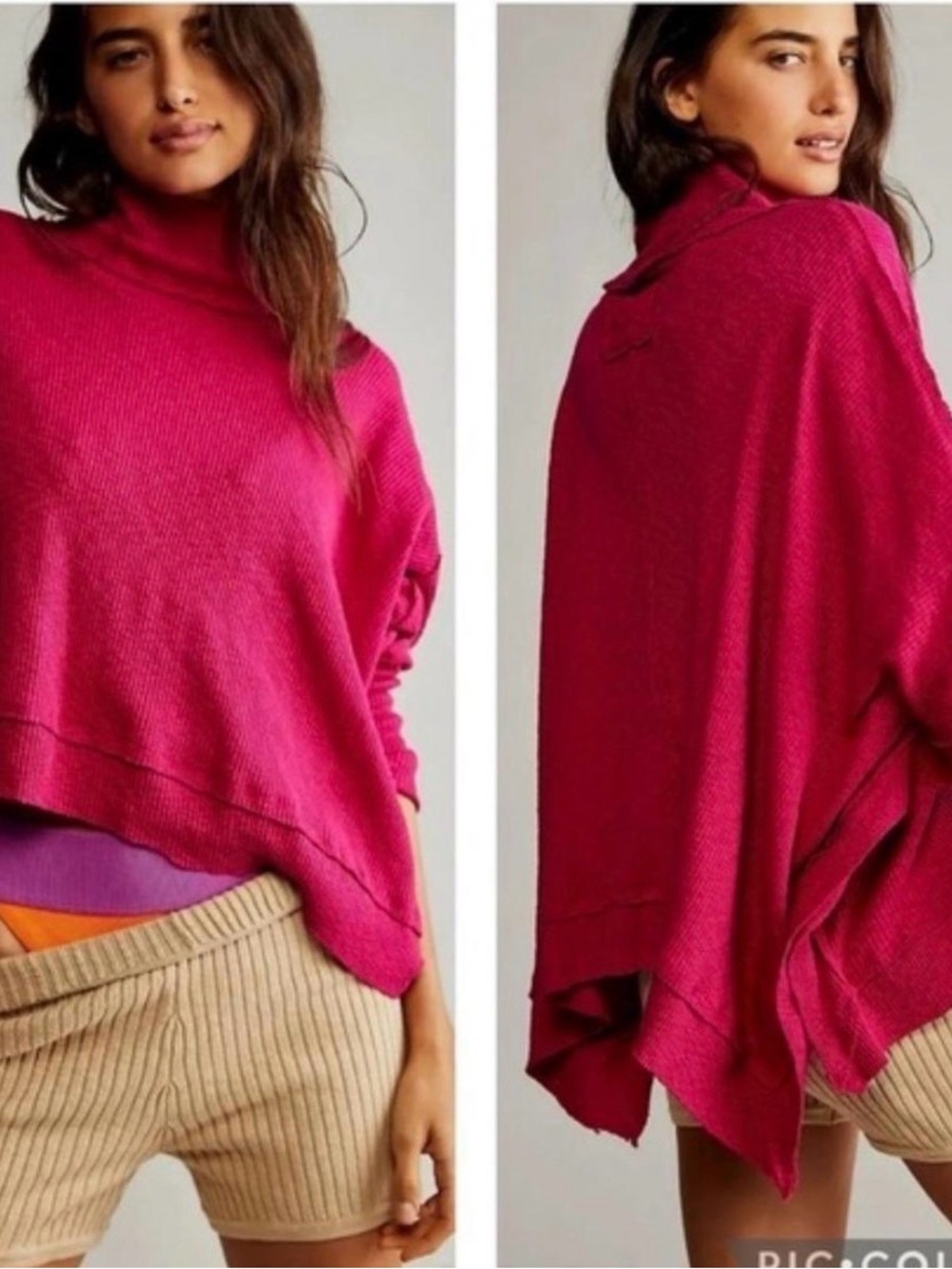 Free People Fuchsia Cropped Turtleneck Sweater